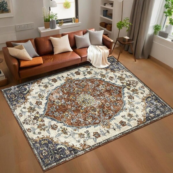 Garvee Washable Mandala Medallion Print Area Rug - On Sale - Bed