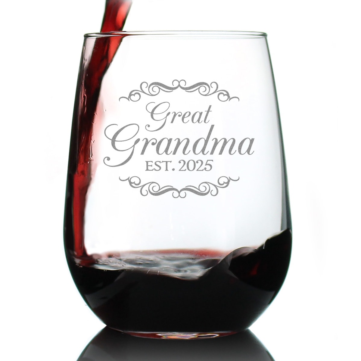 Great Grandma Est. 2025 - Stemless Wine Glass - Decorative New Great Grandma Gifts - 17 Ounce