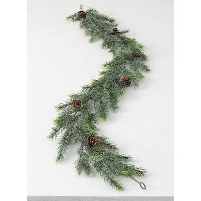 Sullivans Artificial Arrowhead Alpine and Cone Garland 66"L Green - White - 5'6"L x 7"W x 7"H