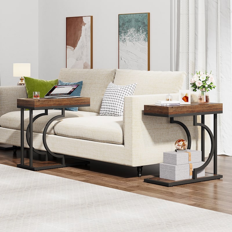 Narrow Side Table White Gold Side Table C Shaped End Table Modern Bedside Table Small Side Table for Couch Living Room