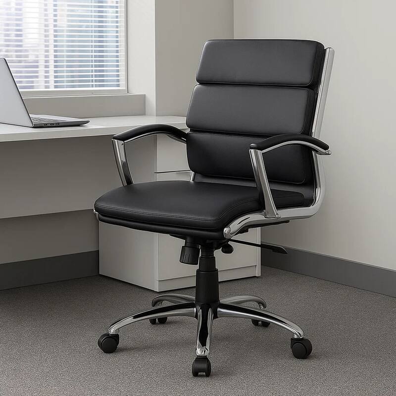 Dave Executive Swivel Armchair with Metal Chrome Finish, Black Vinyl