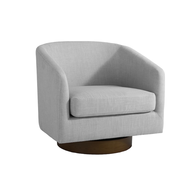 Faux Leather Wide Seat Swivel Barrel Chair - Single/Brown Base - Light Gray/Linen
