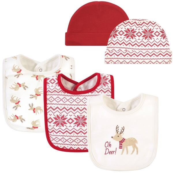 slide 1 of 1, Hudson Baby Infant Boy Cotton Bib and Caps Set 5pk, Oh Deer, One Size - Oh Deer - One Size One Size - Oh Deer