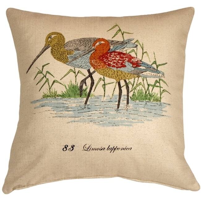 Wading Birds Cotton 20x20 Throw Pillow with Polyfill Insert