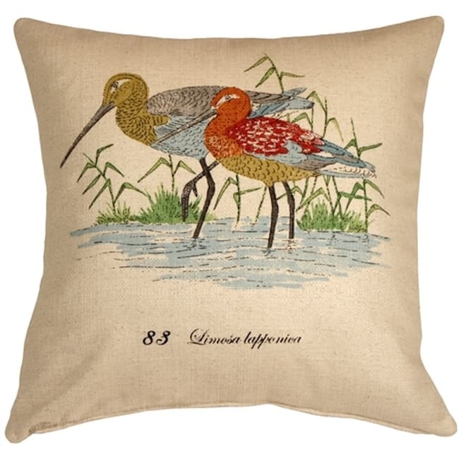 Wading Birds Cotton 20x20 Throw Pillow with Polyfill Insert