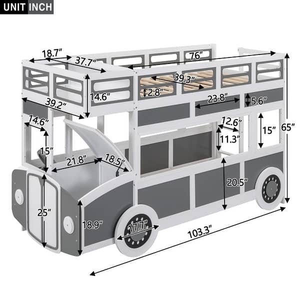 Twin over Twin Bus-shaped Bunk Bed with Wheels and Storage for Home