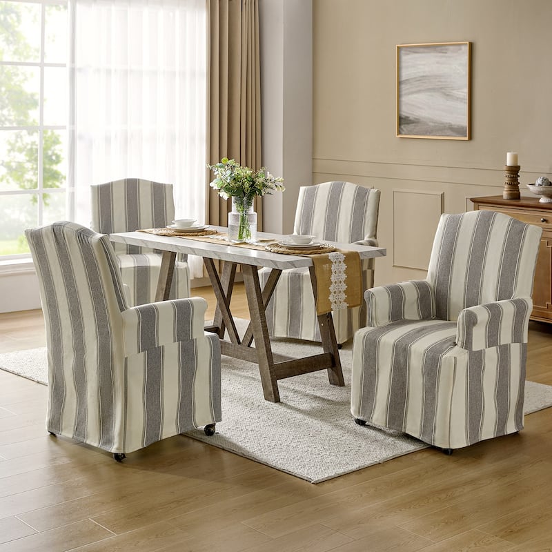 Alethea Upholstered Slipcover Arm Dining Chair with Soild Wood Legs Set of 4 by HULALA HOME