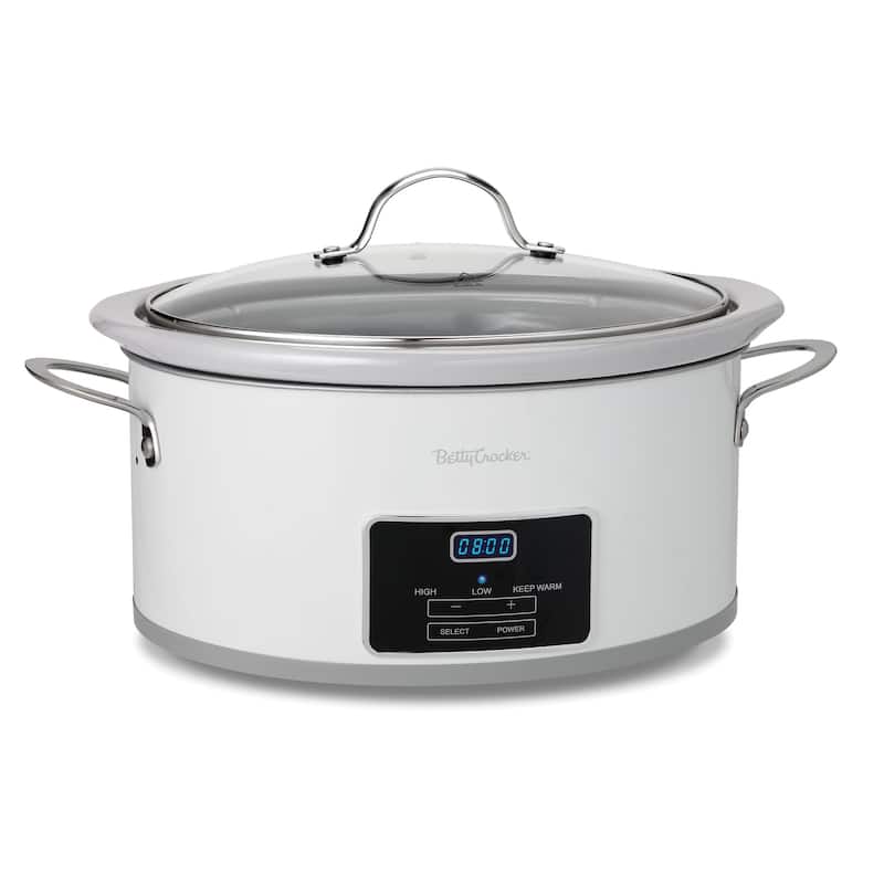 Betty Crocker 6Quart Oval Digital Slow Cooker, White On Sale Bed