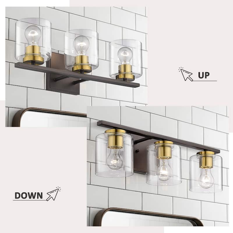 Farmhouse 3-Light Bathroom Vanity Light Fixtures with Oil Rubbed Bronze and Gold Finish