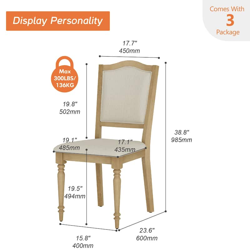 Dining Chair with Upholstered Back, Farmhouse Wood Kitchen Chairs, Oak