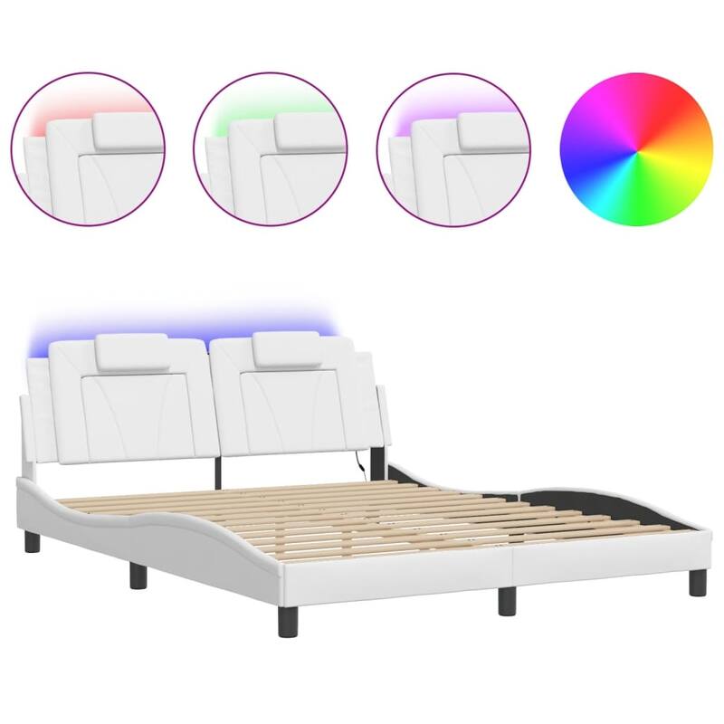 vidaXL Bed Frame with LED Lights Mattress Foundation Furniture Faux Leather