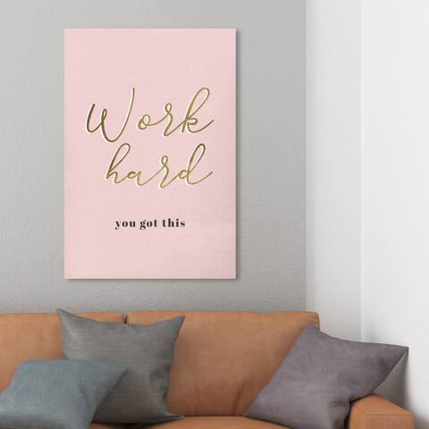 Wynwood Studio 'Work Hard Blush' Typography and Quotes Wall Art Canvas Print Motivational Quotes and Sayings - Pink, Gold