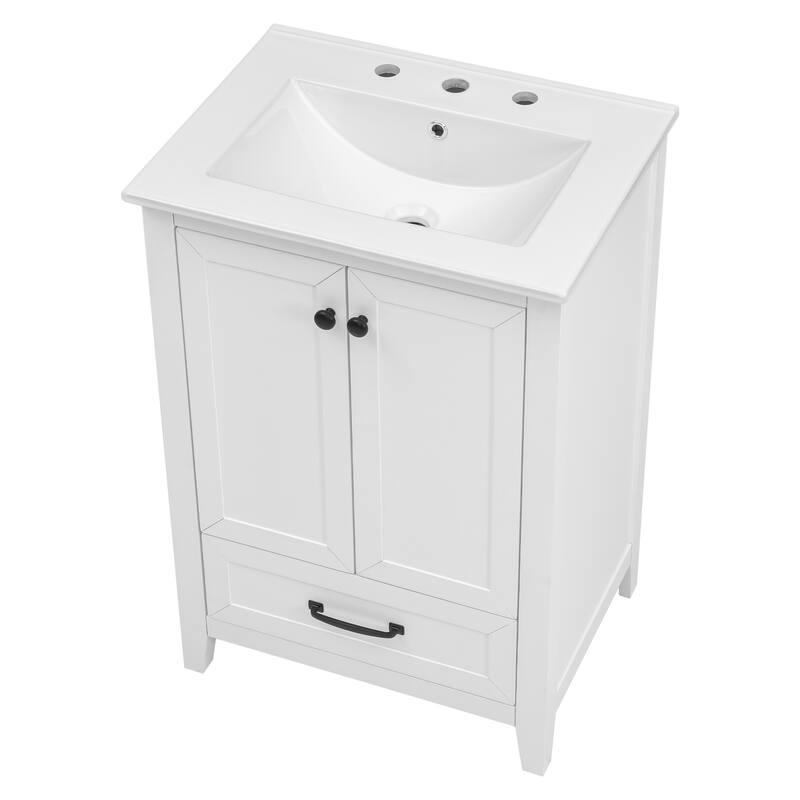 24 in. W x 18.3 in. D x 35 in. H Single Sink Freestanding Bath Vanity in White with White Ceramic Sink