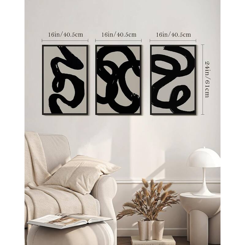 Black Abstract Wall Art Ink Wash Minimalist Lines