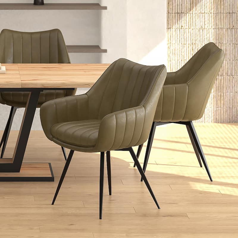 Modern Swivel Faux Leather & Metal Dining Chair, Set of 2