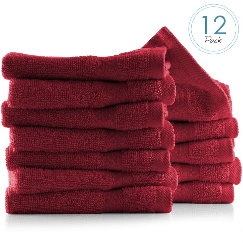 Hearth & Harbor 100 Percent Cotton Ultra Soft and Highly Absorbent Set of 12 Multipurpose Wash Cloths - 13 inches x 13 inches.