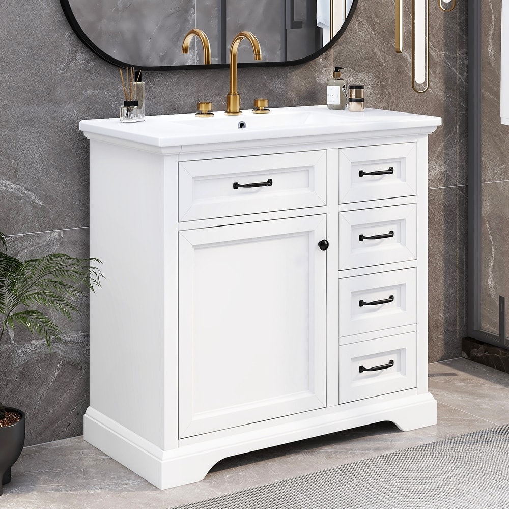 Christopher Knight Home 36" Bathroom Vanity with Ceramic Sinkfor Elegant Storage and Style