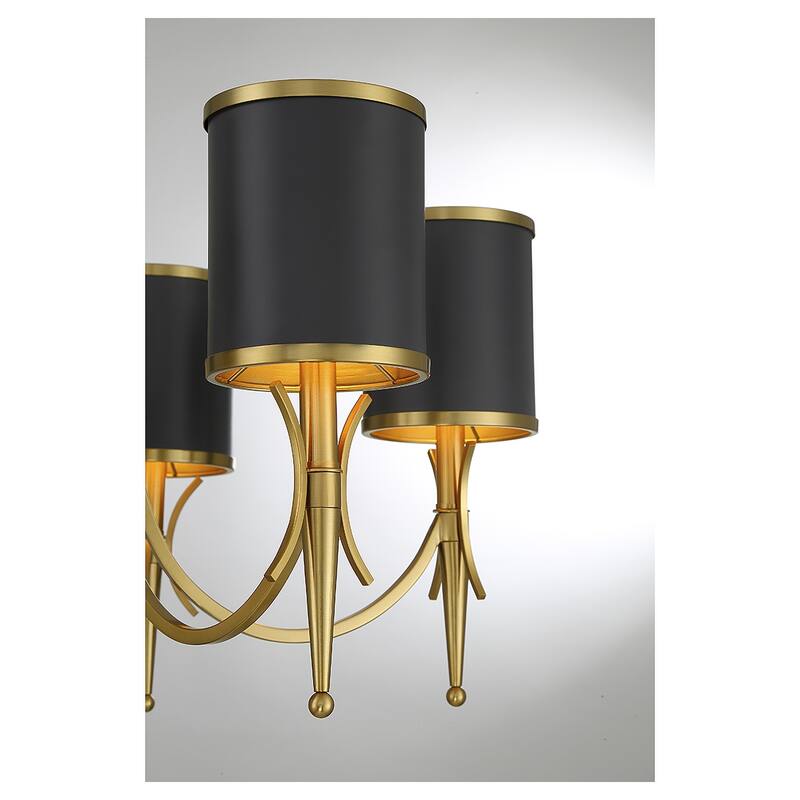 Matte Blackith Warm Brass Five Light Chandelier from the Quincy Collection