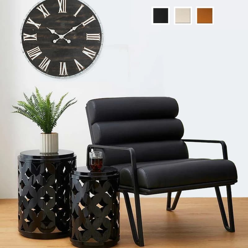 Glitzhome 26.75"W Modern Comfy PU Leather Accent Chair with Metal Frame