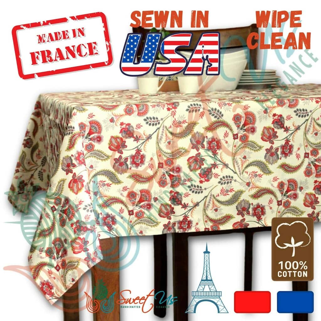 Wipeable French Spill Resistant Acrylic Coated Granville Tablecloth