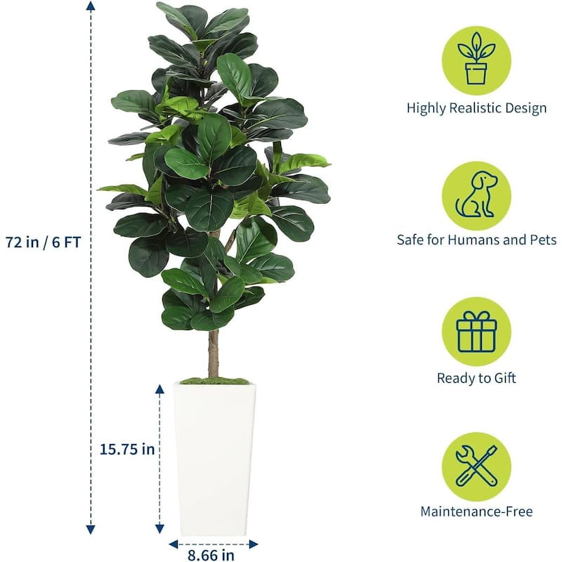 Artificial Fiddle Leaf Fig Tree, Realistic Fake Plant with Pots