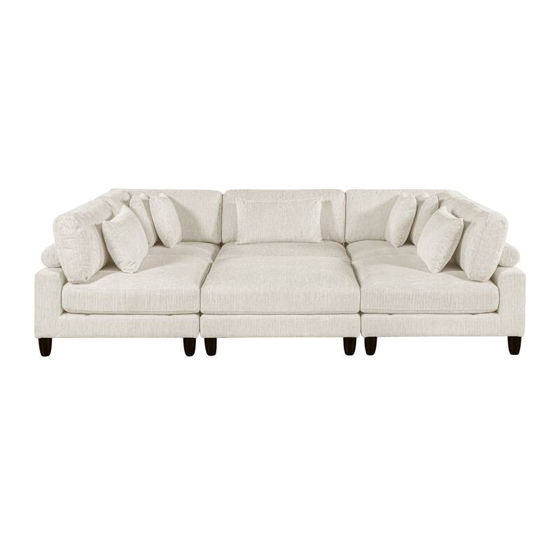 Jonas 6-Piece Modular Sectional Sofa with Ottoman - Beige (Microfiber)