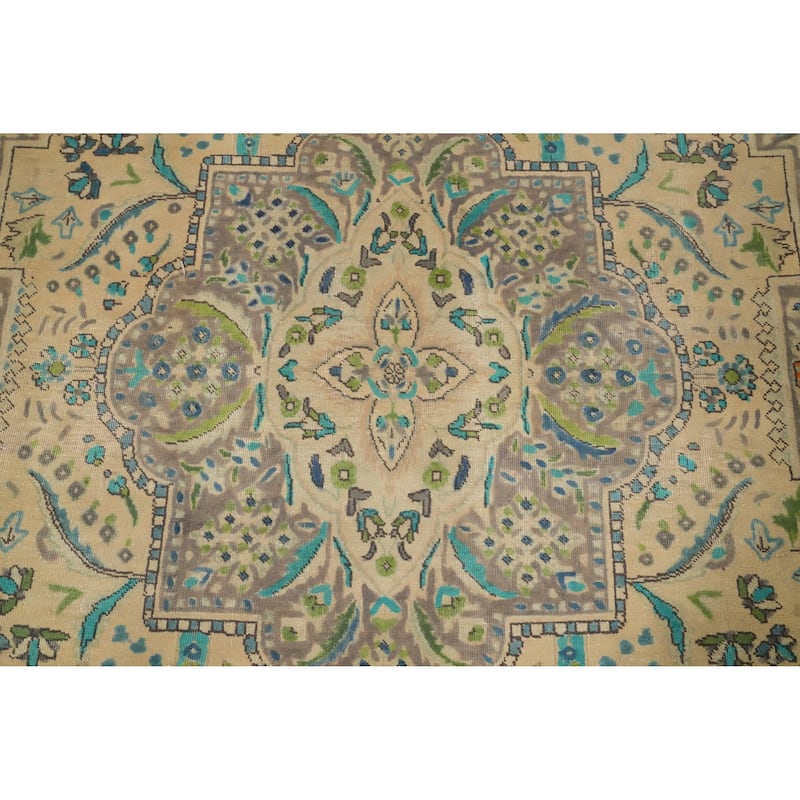 Hand Knotted Oriental 100% Wool Carpet Traditional Floral Beige & Ivories Tabriz Area Rug - 10' 5'' X 7' 5''
