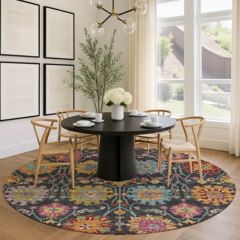 Machine Washable Indoor/ Outdoor Traditional Kashan Chantille Rug