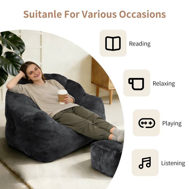 High-Density Foam Bean Bag Chair with Armrests, Comfortable Lounger for Living Room & Bedroom