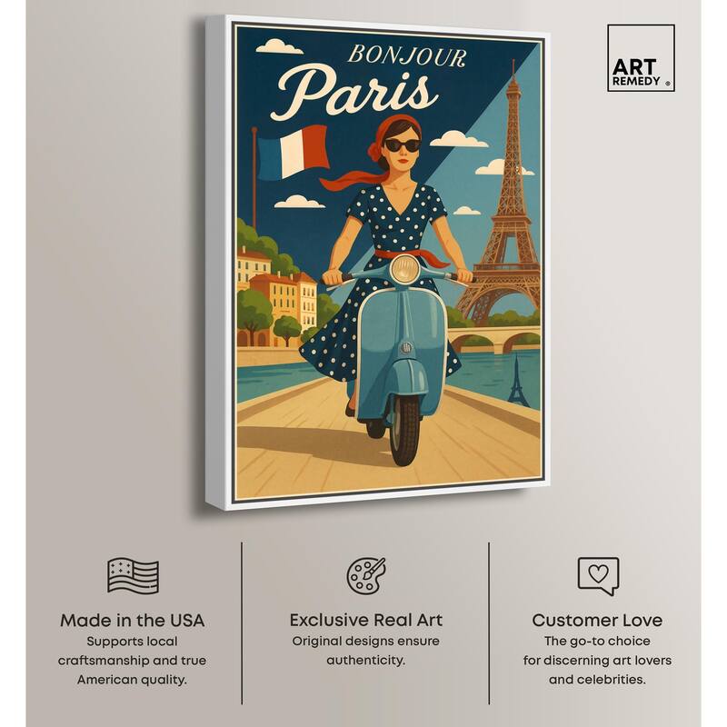 Scooter French Travel Canvas by Art Remedy