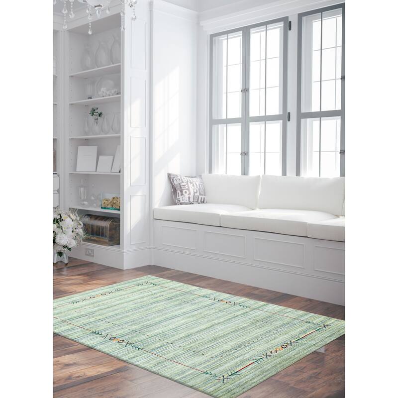 ECARPETGALLERY Hand Loomed Kashkuli Gabbeh Light Blue Wool Rug - 4'0 x 5'9