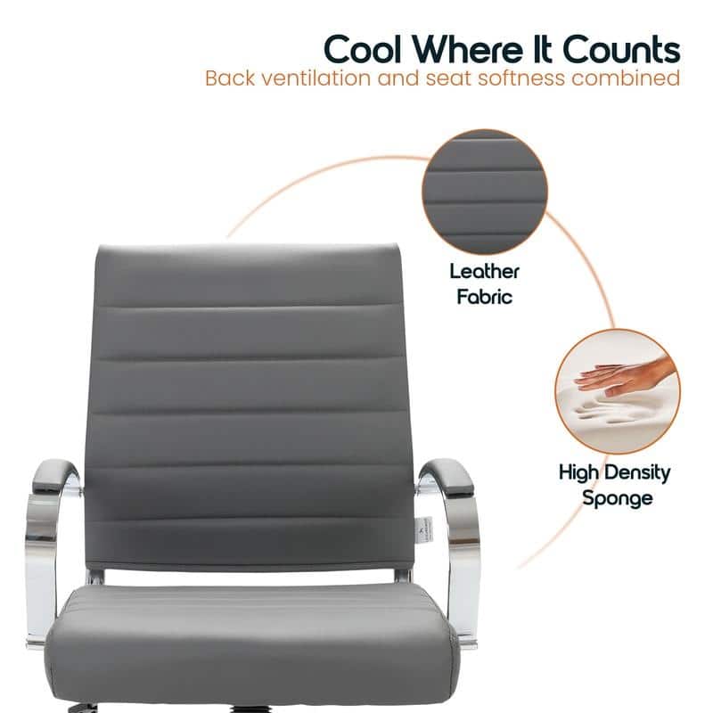 Benmar Modern Leather Ribbed Executive Office Chair with Chrome Frame, Adjustable Height, 360° Swivel, and Rolling Casters