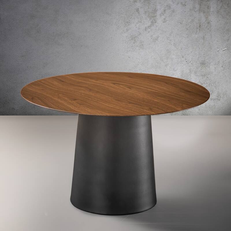CraftHome Outdoor Modern and Elegant Single Round Coffee Table with Sturdy Iron Base - W23.6" x H14.4" - Walnut Veneer