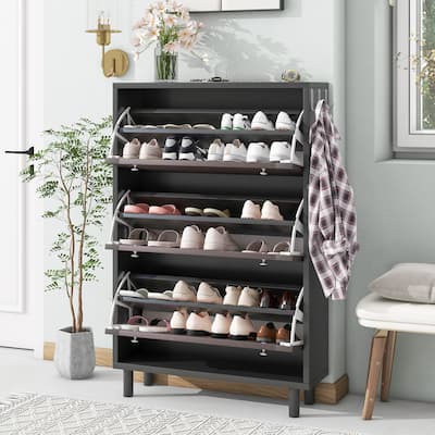 Minimalist Slim Shoe Cabinet with Hanging Hooks