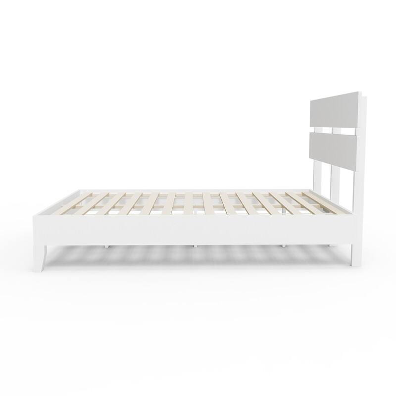 Modern Brown Solid Wood Platform Bed Frame with Headboard