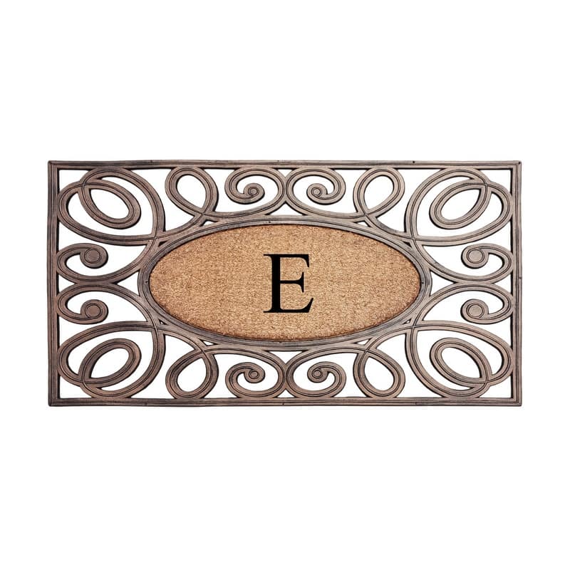 A1HC Rubber and Coir Elegant Circles Monogrammed Double Door Doormat 23"X38"