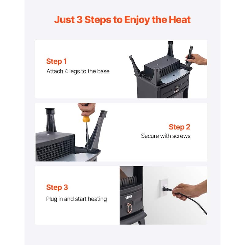 Compact 22.8 Inch Electric Fireplace Heater with 3D Rolling Flames - 15.75 x 9.84 x 22.83 in