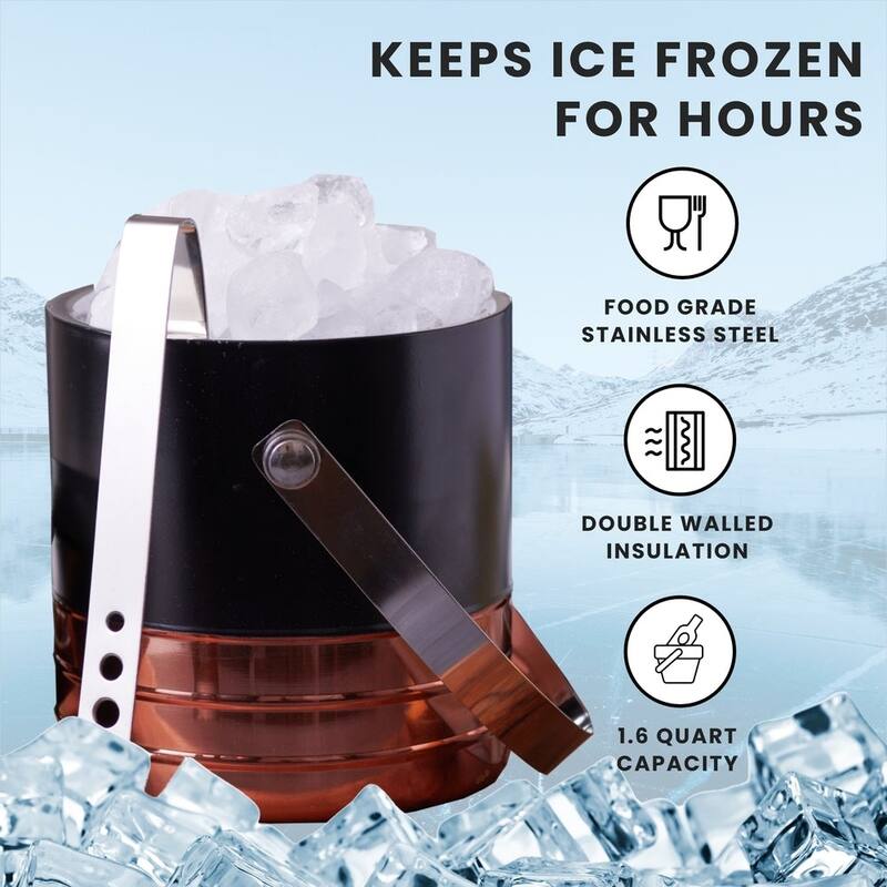 Sol Living Ice Bucket Double Wall Stainless Steel with Lid and Tongs