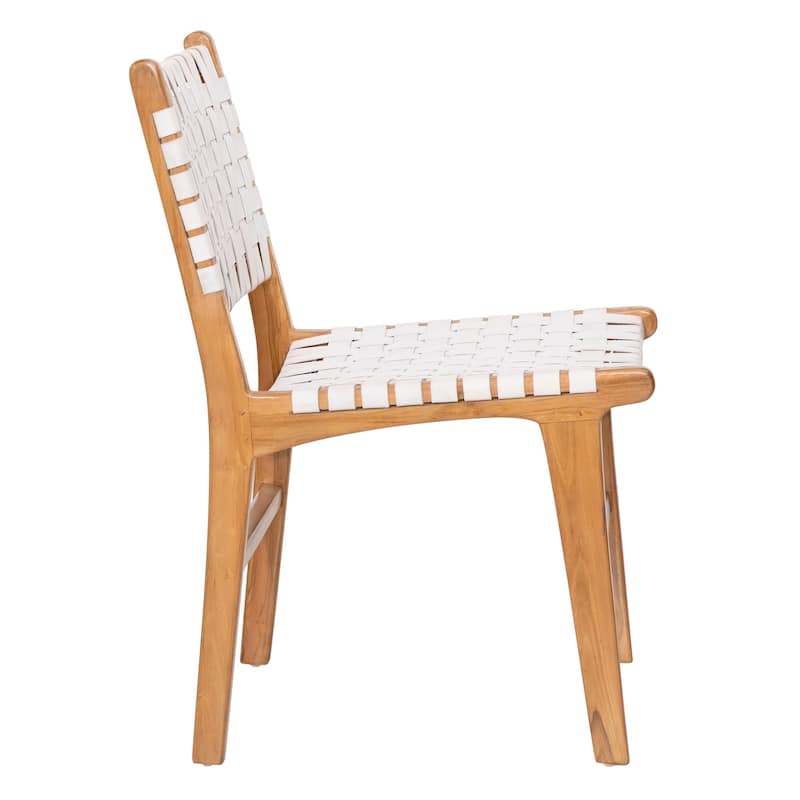 Maverick Top Grain Woven Leather with Teak Frame Dining Side Chair