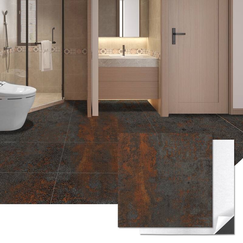 Art3d 30PCS 12"x12" Peel and Stick Vinyl Floor Tiles, Red Brown Flooring Tile