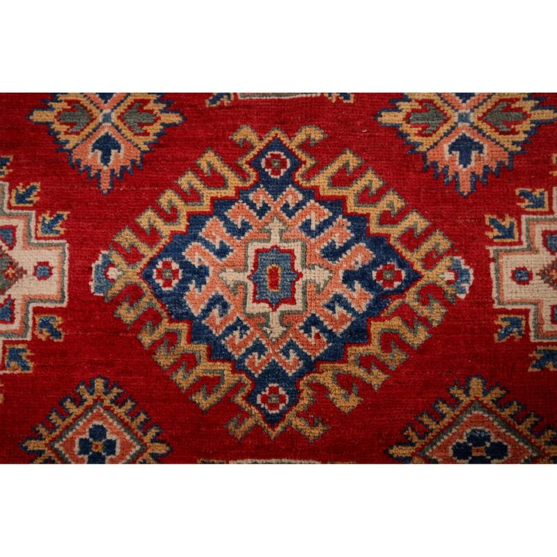 Hand Knotted Oriental 100% Wool Carpet Traditional Geometric Red Kazak Area Rug - 9' 6'' X 6' 7''