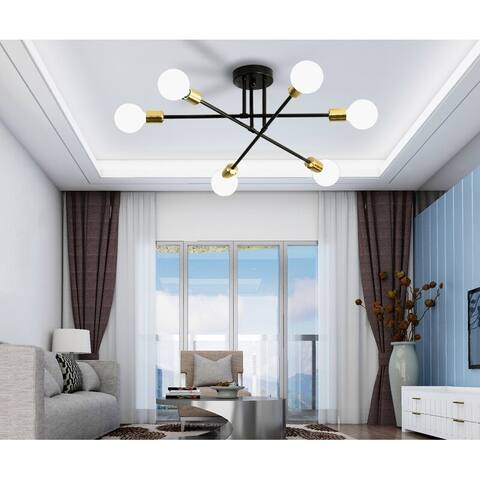 Fylbinye Sputnik Chandelier 6 Lights Black and Gold Modern Ceiling Light