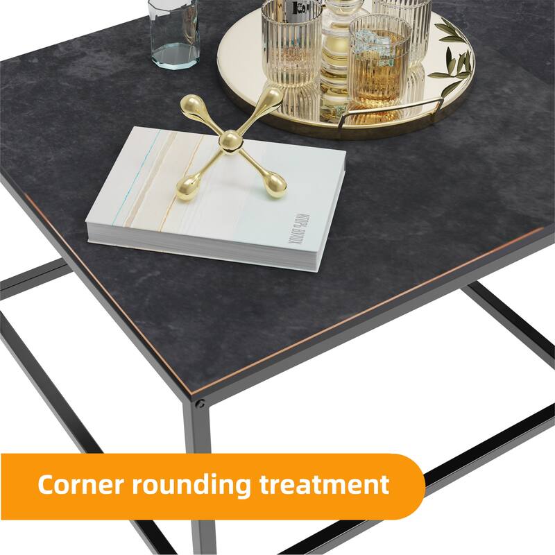 Nesting Table Set End Side Table Sintered Stone for Living Room - 27.5x27.5x18.9 inch