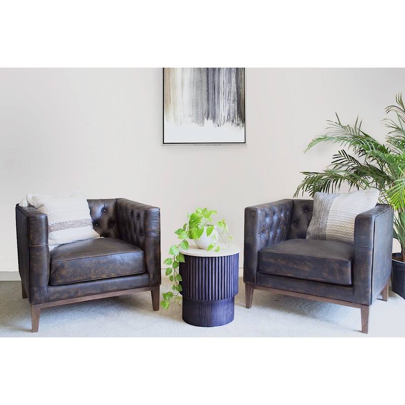 Jefferson Top Grain Leather Tufted Accent Chair