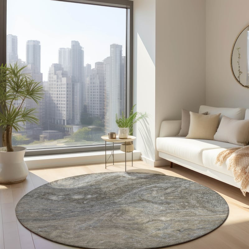 Machine Washable Indoor/ Outdoor Chantille Modern Abstract Rug - Taupe - 8' x 8'