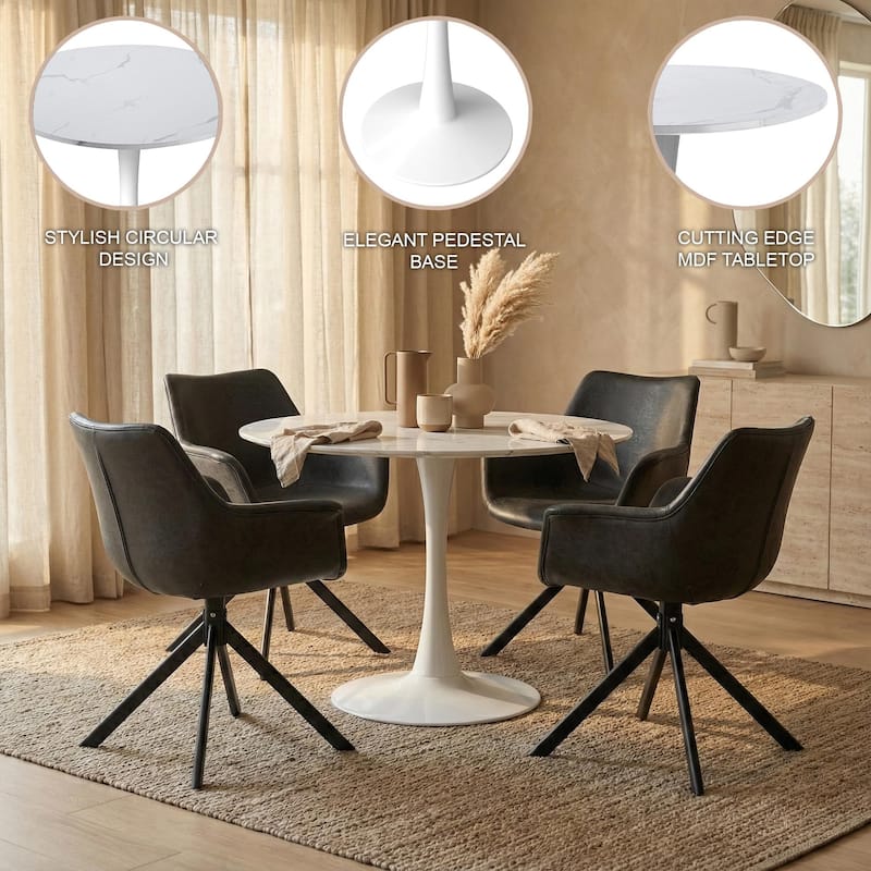 Bristol 35" Round Dining Table with Modern Glass, MDF or Sintered Stone - Sturdy Steel Pedestal Base for Kitchen, Dining, Cafe