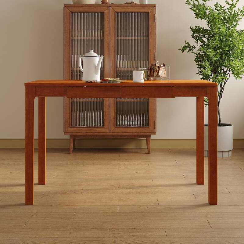 Solid Wood Writing Desk with Drawers Rubberwood Study Table for Home Office Computer Writing Table