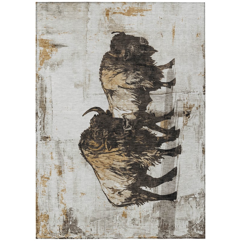 Machine Washable Indoor/ Outdoor Modern Buffalo Chantille Rug
