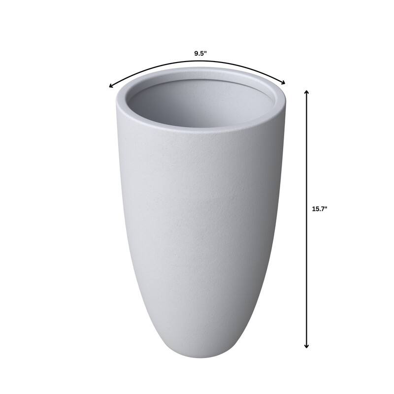 Crete Modern Round Durable Fiberstone & MGO Clay Tapered Planter for Indoor/Outdoor Pot with Drainage Holes