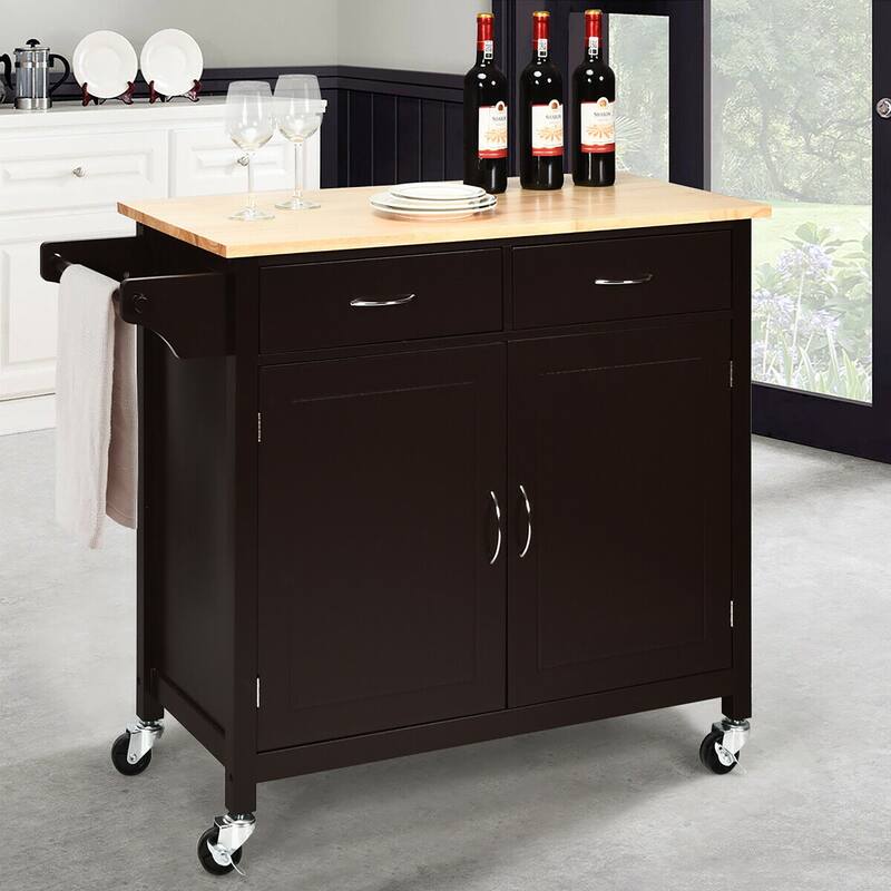 Costway Modern Rolling Kitchen Cart Island Storage Trolley Cabinet